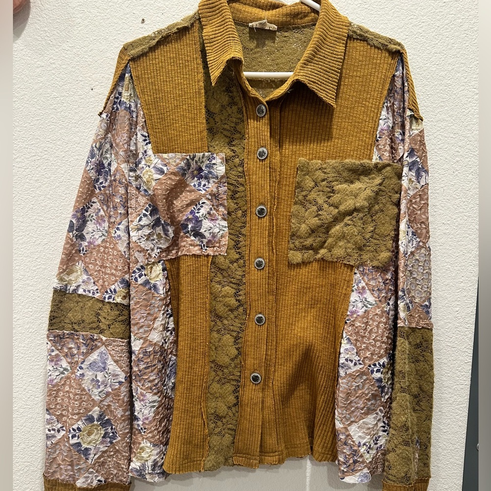 POL Patchwork Button-Down Cardigan Shacket in Mus… - image 5